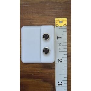 Sterling Silver Black Onyx Round Halo Stud Earrings 925 Pave CZ Accent 13mm